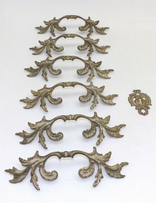 8 Antique Dresser Drawer Pulls Handles French Provincial Country Farmhouse Brass