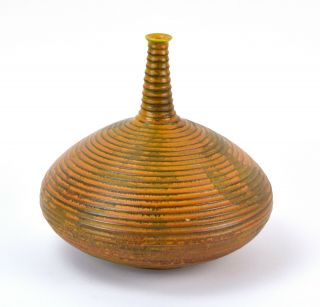 Vintage Italian Mid - Century Modern Raymor Bitossi Vase Ribbed Bottle Elongated N