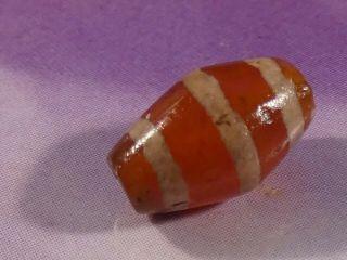 Ancient Agate Carnelian Etched 3 Stripe Pyu Bicone Bead 10.  3 By 6.  1 Mm