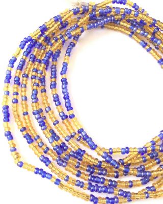 Fine Luster Deep Blue & Golden Orange Waist Beads,  Trade Beads - Ghana