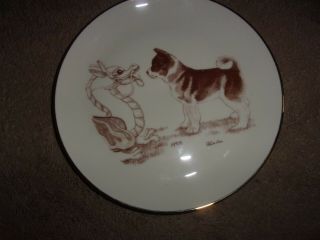 Akita Puppy And Dragon Laurelwood Plate Dated 1998 Proceeds To Akita Rescue.