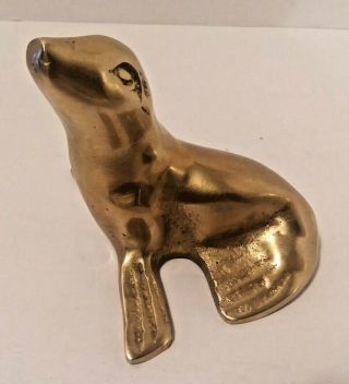 Vintage Solid Brass Sea Lion Paper Weight Korea 3 " Tall Seal
