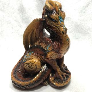 Pena 1986 Windstone Editions Brown Male Dragon Turquoise Accents Retired Dragon
