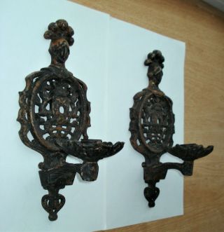 Vintage Pair Victorian Cast Iron Wall Sconce Lights.  Knights.  Gothic.  Champion