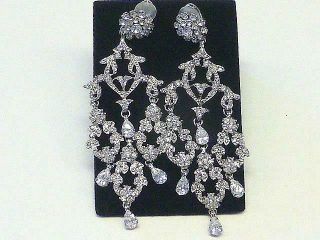 Vintage Siman Tu Signed Swarovski Crystal Bridal Chandelier Earrings Dangle 3.  5 "