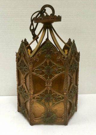 Antique Gothic 6 Panel Stain Glass Ceiling Fixture