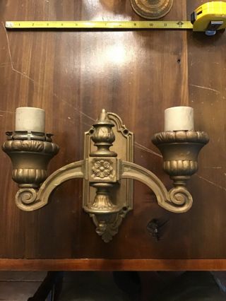 Antique Heavy Brass Double Two Socket Wall Sconce Lamp Rr Car