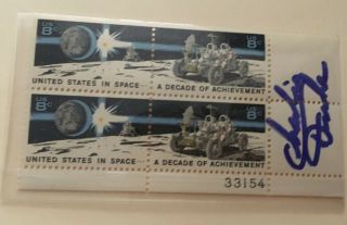 Apollo 16 Astronaut Charlie Duke Autographed Plate Block Of 8 - Cent United States