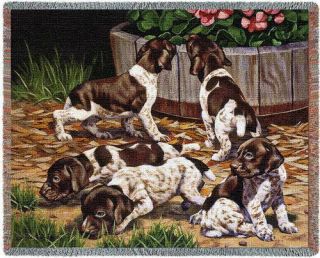 Throw Tapestry Afghan - German Shorthaired Pointer Pups By Bob Christie 3310
