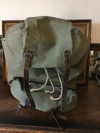 Vintage 1959 Swiss Army Rucksack Canvas Leather Backpack
