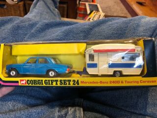 Corgi Toys Gift Set 24 - Mercedes - Benz 240d & Touring Caravan - Boxed Gs24