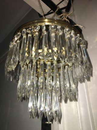 Antique Brass And Cut Crystal Icicle Crystal Waterfall Chandelier