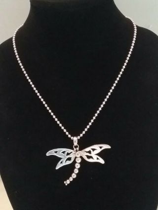 Large Vintage Sterling Silver Dragonfly Pendant Necklace By Artie Yellowhorse