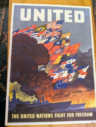 1943 Ww2 " The United Nations Fight For Freedom " 20x28 "