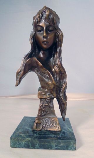Emannual E Villanis French Bronze Sculpture Bust Of Woman Carmela Figurine