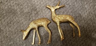 2 Vintage Brass Deer Figurines Buck & Doe Solid 7 "