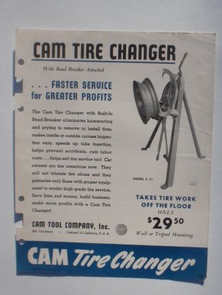 Cam Tool Co.  Oakland Ca Cam Tire Changer Literature 1946