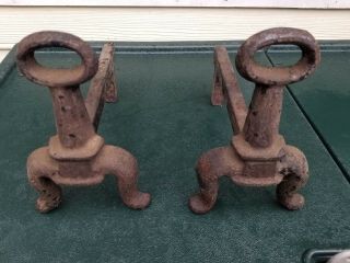 Cast Iron 13 " Andirons Keyhole Fire Dogs 3