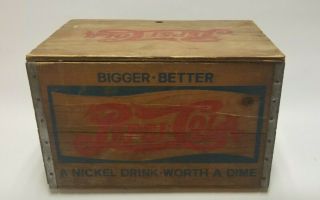 Pepsi Cola Vintage Wooden Box Crate W/ Bottle Cap Checkers Game On Lid