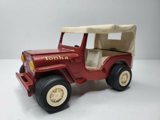 Vintage 1966 Tonka Toy Jeep Red Pressed Metal Rollong Car Folding Windshield