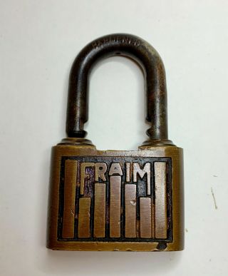 Vintage Fraim Lock Company Brass Padlock With Key Made In Usa