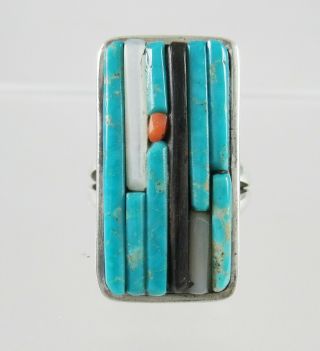 Vintage Native American Ring Sterling Silver Multi - Stone Large Panel Size 8.  5