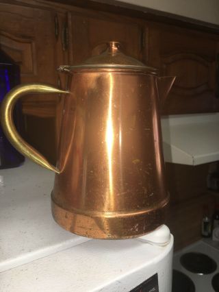 Vintage Copper Tin Lined Coffee Pot 7.  5” Brass Handle Locblackbox8