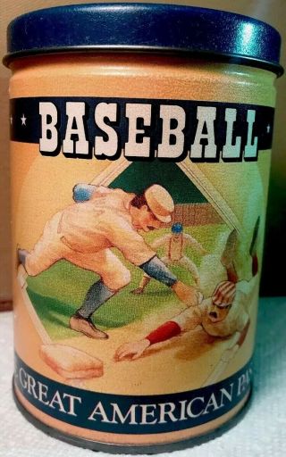 1989 Baseball American Pastime Collectors Tin Can Piggy Bank Vintage