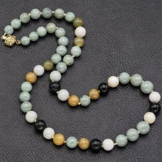 Vintage 14k Yellow Gold Multi - Color Jade " Love " Beaded Strand Necklace 69.  2g 21 "