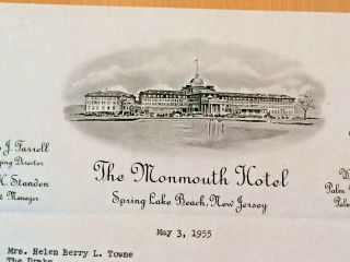 Monmouth Hotel In Spring Lake Beach,  Jersey Letterhead