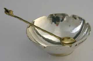 Hand Made Solid Silver Salt Cellar & Sea Shell Spoon London 2002 Modernist