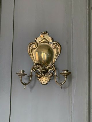 19th century arts and crafts aesthetic movement Victorian brass wall sconce 2