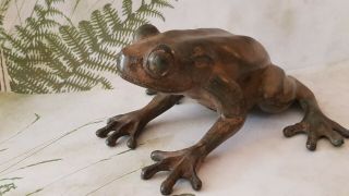 French Solid Bronze Sculpture Of A Frog Signed P Chenet