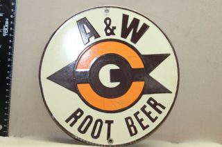 A&w Root Beer Porcelain Metal Sign Drive In Diner Car Hop Gas Oil 50s Bargs Dads