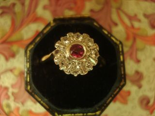 Antique Art Deco: Ruby Gemstone & Sparkling Crystals 9ct Gold Ring