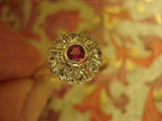 Antique Art Deco: Ruby Gemstone & Sparkling Crystals 9CT Gold Ring 2