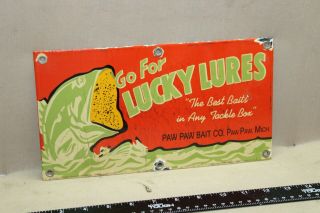 Go For Lucky Lures Paw Paw Bait Company Porcelain Metal Sign Fishing Bass Gas