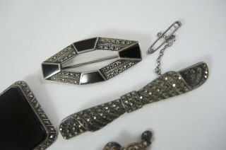 6 Art Deco Vintage Sterling Silver & Marcasite Brooches and Clips 2
