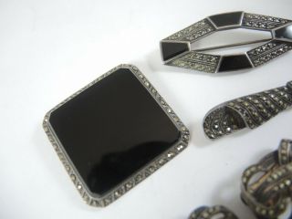 6 Art Deco Vintage Sterling Silver & Marcasite Brooches and Clips 3