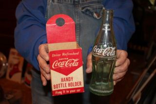 Vintage 1950s Coca Cola Handy Bottle Holder Soda Pop Carrier Sign W/glass Bottle
