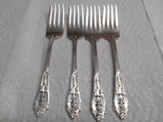 Lovely Set Of 4 Wallace Rose Point Sterling Silver 6 3/8 " Salad Forks No Mono