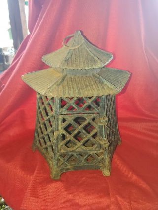 Vintage Cast Iron Pagoda Lantern Japanese Asian Candle Tea Garden 7 - 10 Pounds