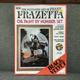 Frank Frazetta Death Dealer Paint By Numbers Kit Oil Black Velvet Vtg 70s Nip