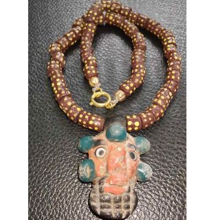 Old Unique Wonderful Glass Beads Necklace With Face Pendant 29