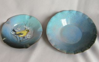 Vintage Enamel Over Copper Bird Ashtray & Plate Set Nekrassoff