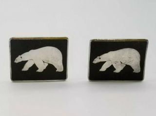 Vintage Jth Jens Tage Hansen Denmark Sterling Silver Enamel Polar Bear Cufflinks
