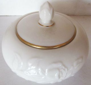 Lenox China Rose Bud Box Hand Decorated 24 Karat Gold,  Embossed Rose 4 In Wide