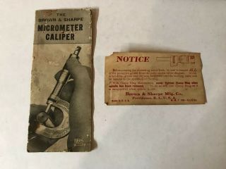 Vintage Brown & Sharpe Micrometer Instruction Booklet And Safety Notice