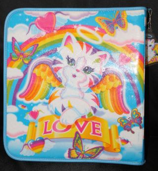 Vintage 90s Lisa Frank Zippered 3 Ring Binder Glitter Kitten Cat Rainbow GUC 2