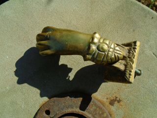 Ornate Figural Heavy Brass Hand & Ball Mansion Door Knocker W Plate